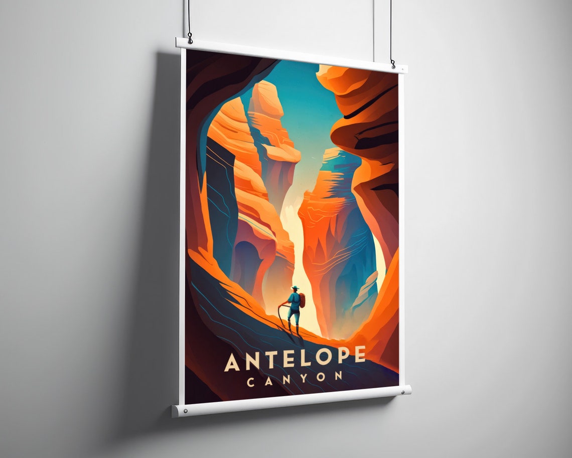 Antelope Canyon Arizona Vintage Travel Poster Desert Hiker Art - Image 3