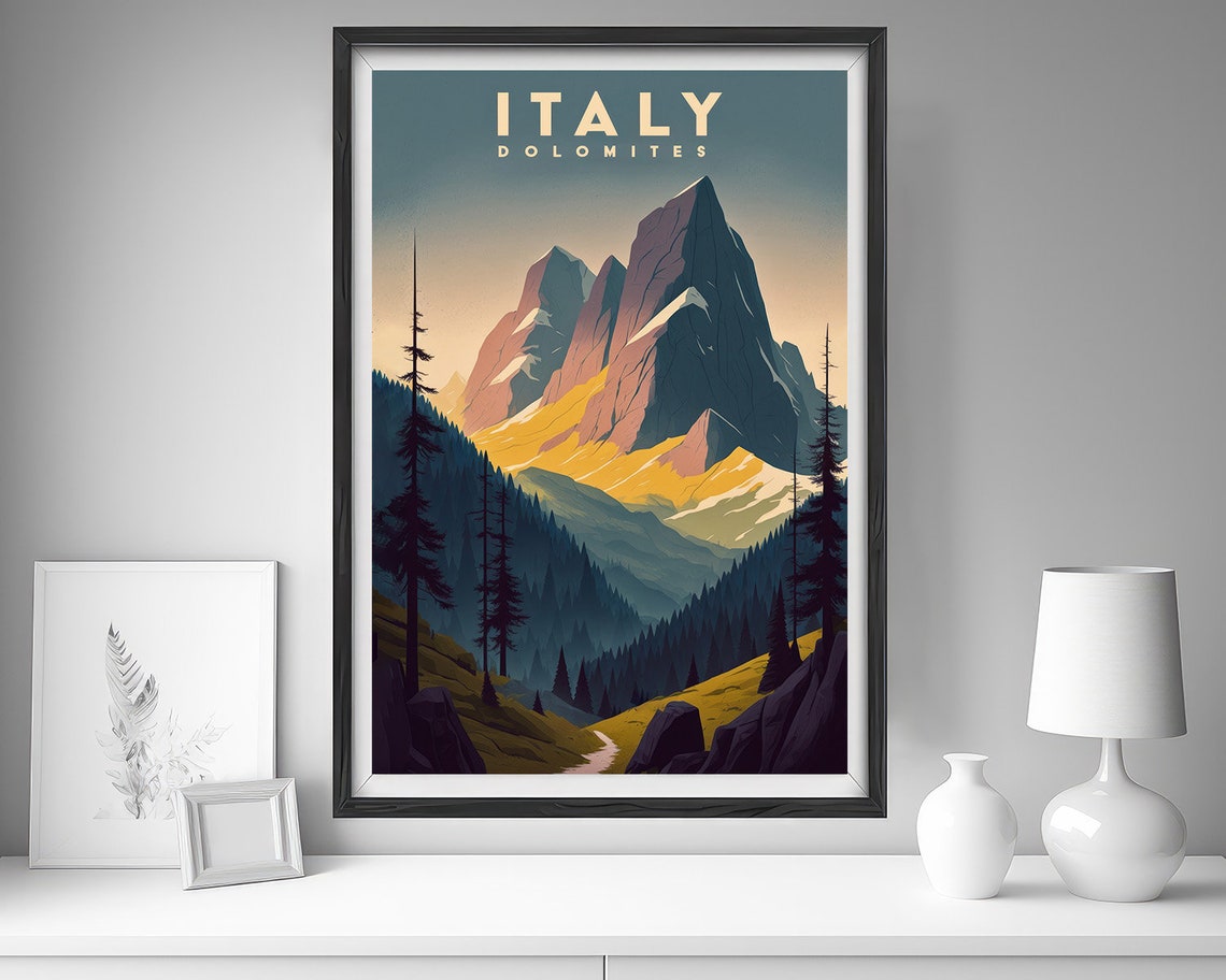 Italy Dolomites Alpine Peaks Dusk Mountain Retro Travel Poster - Image 4