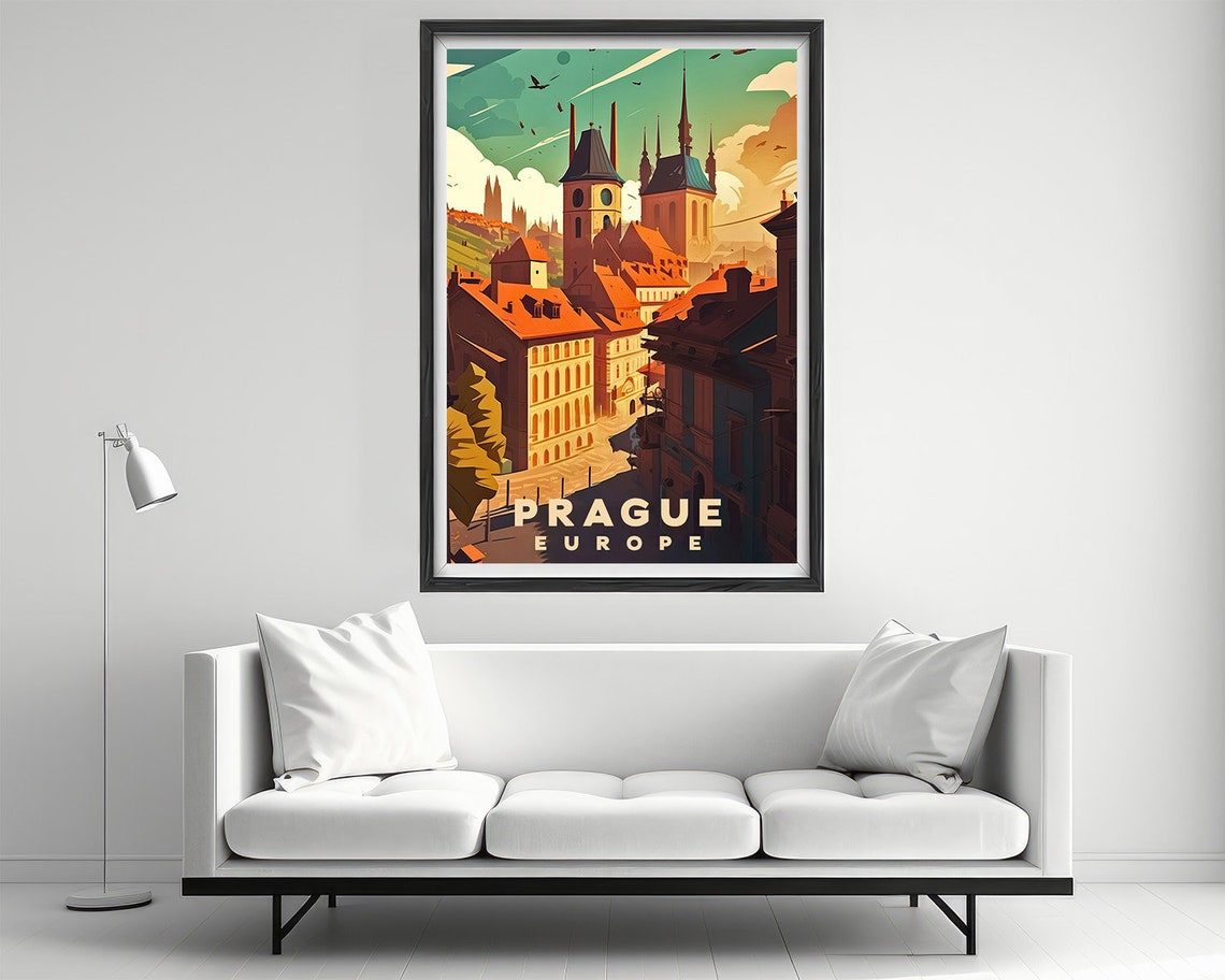 Prague Europe Old Town Spires Rooftops Vintage Travel Poster - Image 2