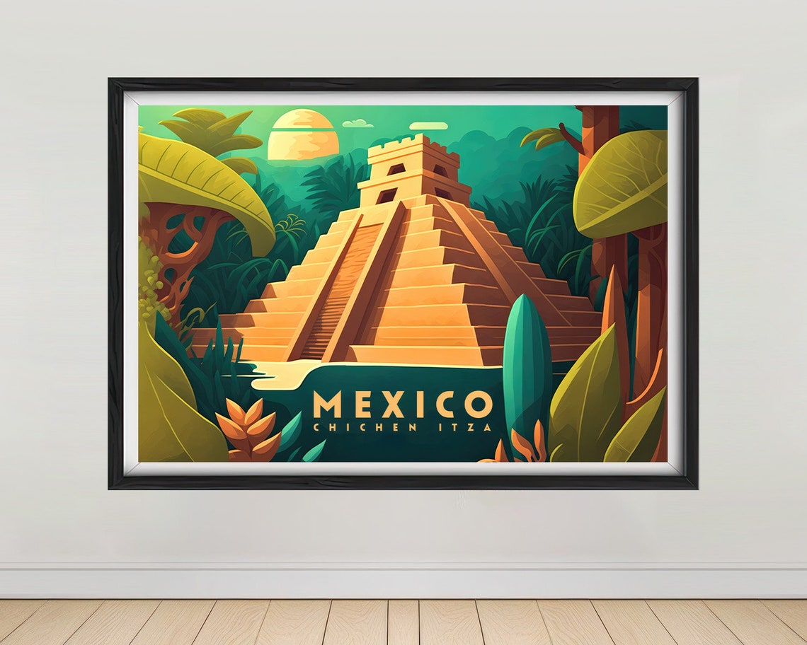 Chichen Itza Mexico Mayan Pyramid Jungle Ancient Travel Poster