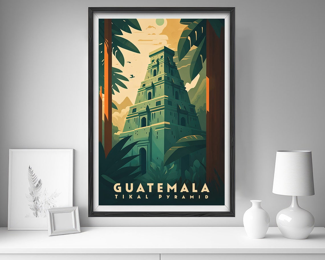Guatemala Tikal Pyramid Mayan Ruins Jungle Vintage Travel Poster - Image 4