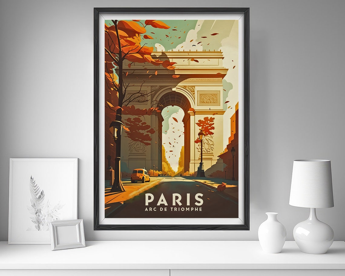Paris Arc De Triomphe Travel Poster France Arc De Triomphe Wall Art Print Paris France Painting Illustration France Watercolor Art - Image 4