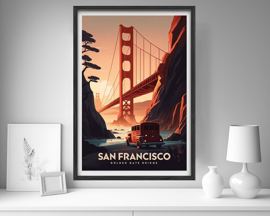 San Francisco Travel Poster, Golden Gate Bridge Painting - Image 4