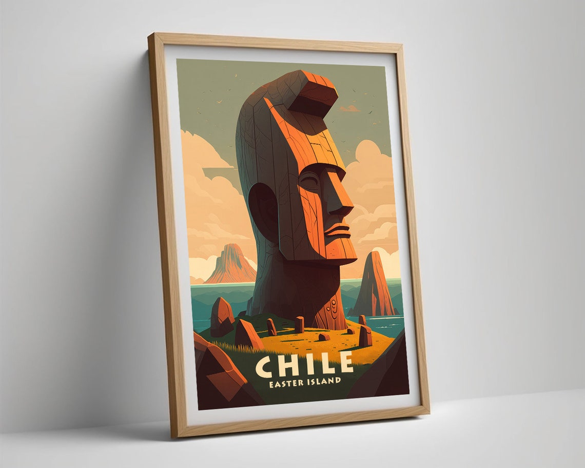 Chile Easter Island Moai Statue Sunset Ancient Retro Travel Poster - Image 4