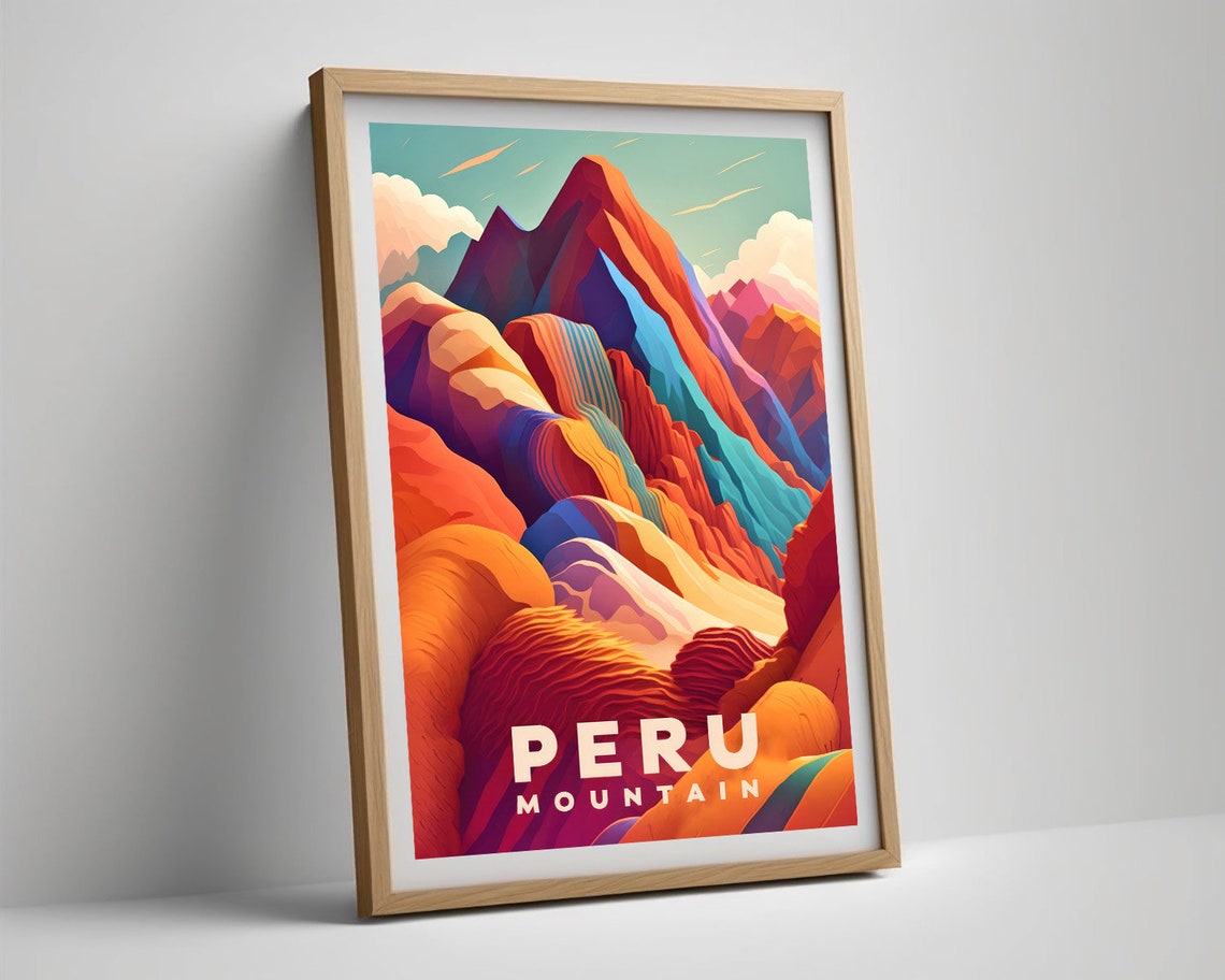 Peru Rainbow Mountain Colorful Geometric Peaks Retro Travel Poster - Image 5