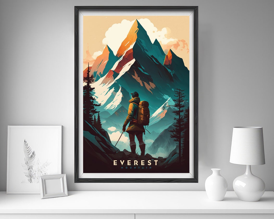 Mount Everest Himalaya Summit Hiker Sunset Vintage Travel Poster - Image 4