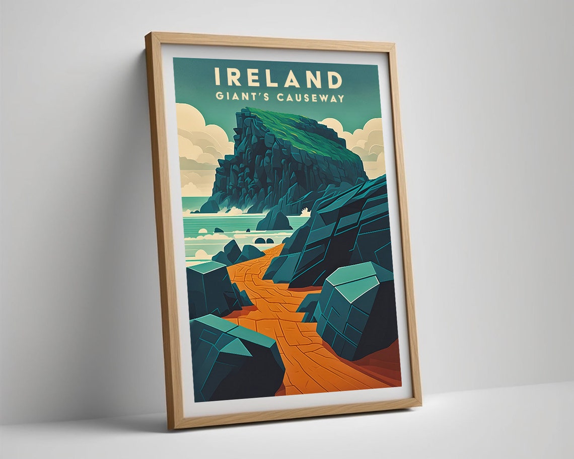 Ireland Giants Causeway Hexagonal Basalt Path Sunset Travel Poster - Image 4
