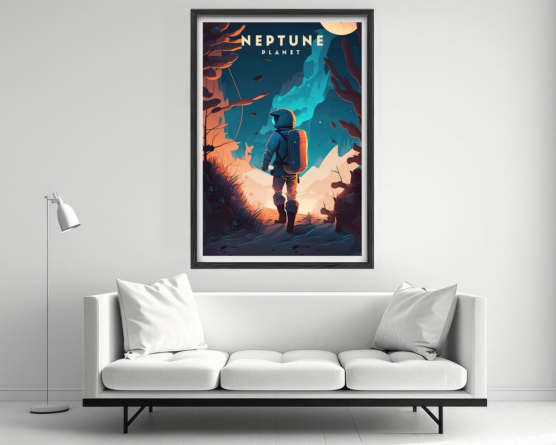 Neptune Planet Retro Travel Poster Astronaut Cosmic Adventure - Image 2
