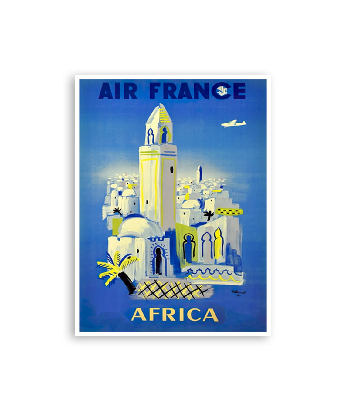 Air France Africa White Mosque Minaret Vintage Travel Poster Art
