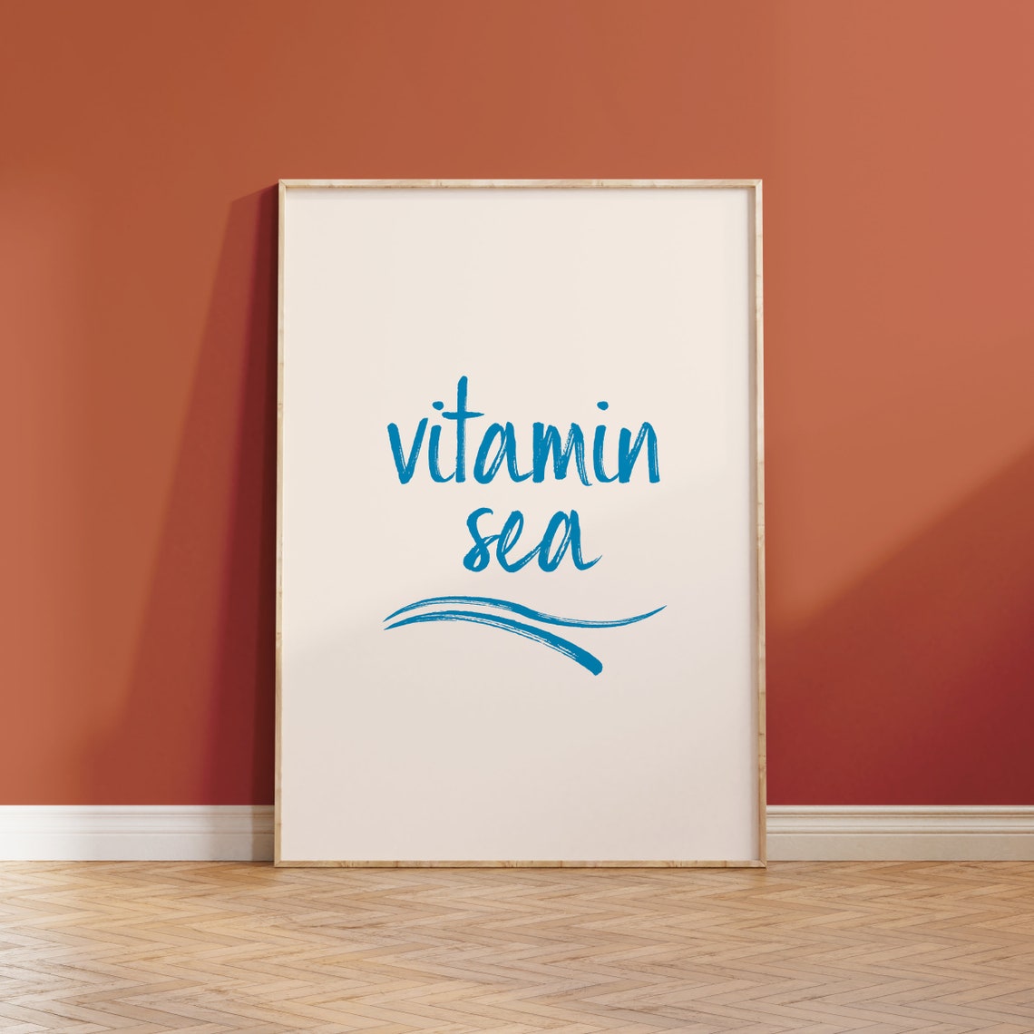 Vitamin Sea Ocean Blue Brush Script Seaside Wave Typography Wall Art - Image 4