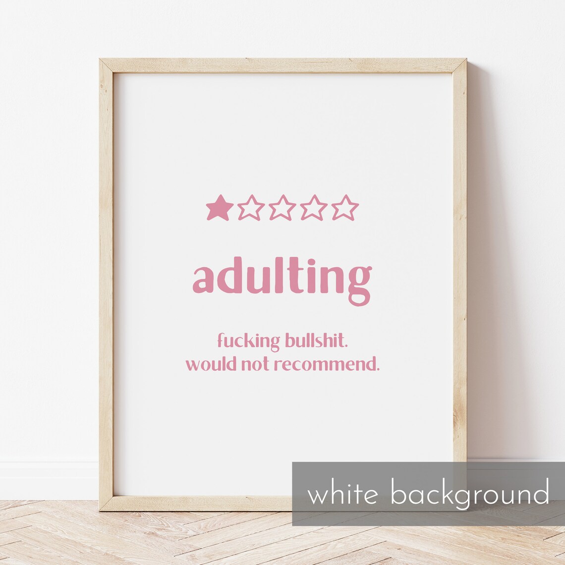 Adulting One Star Review Pink Funny Quote Serif Typography Wall Art - Image 3