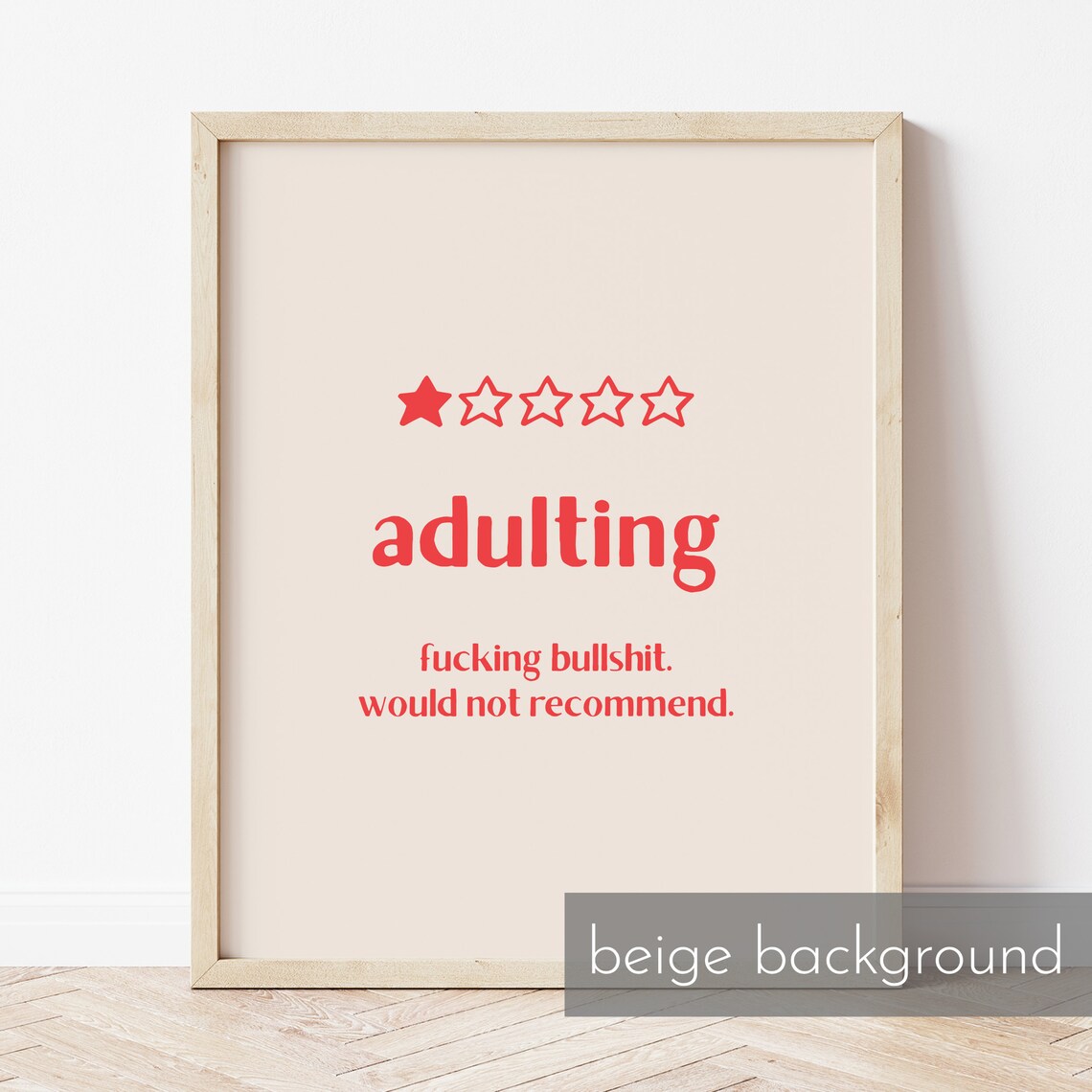 Adulting One Star Review Red Funny Quote Serif Typography Wall Art - Image 2