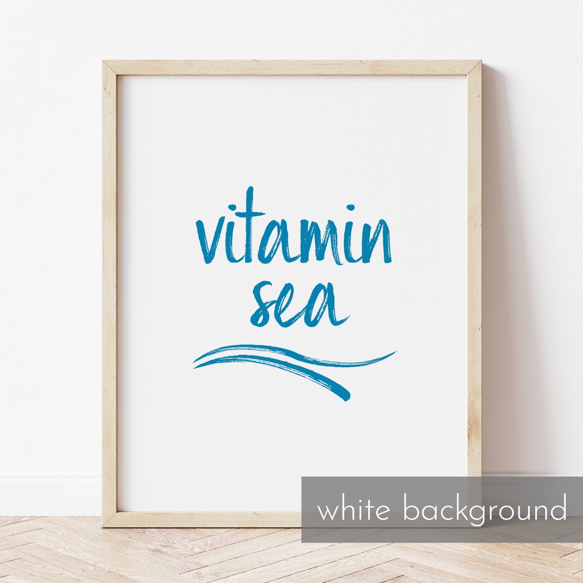 Vitamin Sea Ocean Blue Brush Script Seaside Wave Typography Wall Art - Image 3