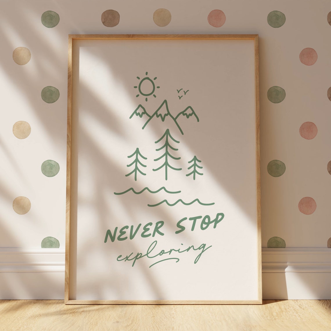 Never Stop Exploring Green Mountain Line Art Adventure Quote Poster - Image 4