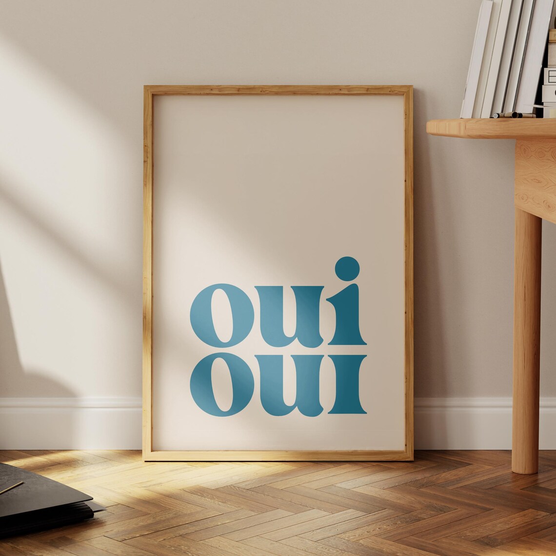 Oui Oui Blue French Quote Minimalist Bathroom Typography Print