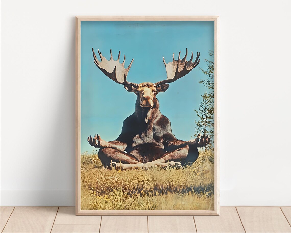 Meditating Moose Zen Yoga Funny Retro Wildlife Photography Wall Art