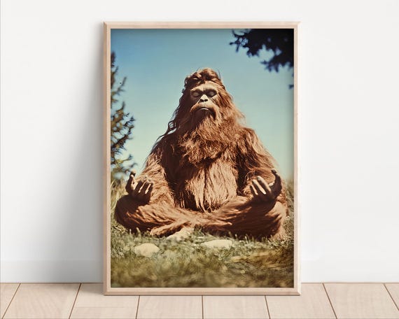 Yoga Sasquatch Poster Canvas Funny Wall Art Meditation Cute Kids Nursery Room Decor Retro Zen Bigfoot Quirky Animal Humor Print