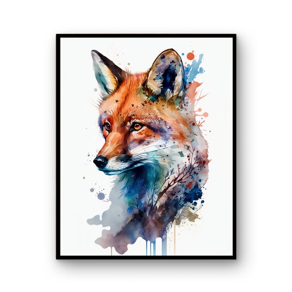 Fox Watercolor Art Print Poster Decor Gift Colorful Painting