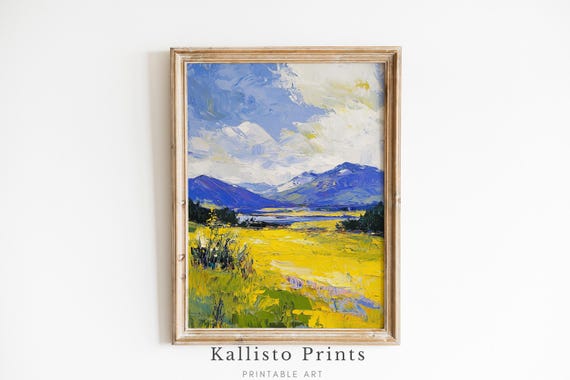 Vibrant Impressionist Landscape Print Mountain Meadow Wall Art Bold Color Nature Painting Modern Home Decor Gift For Lovers 1036