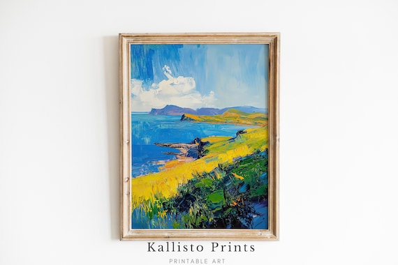 Vibrant Coastal Cliffside Impressionist Seaside Landscape Poster