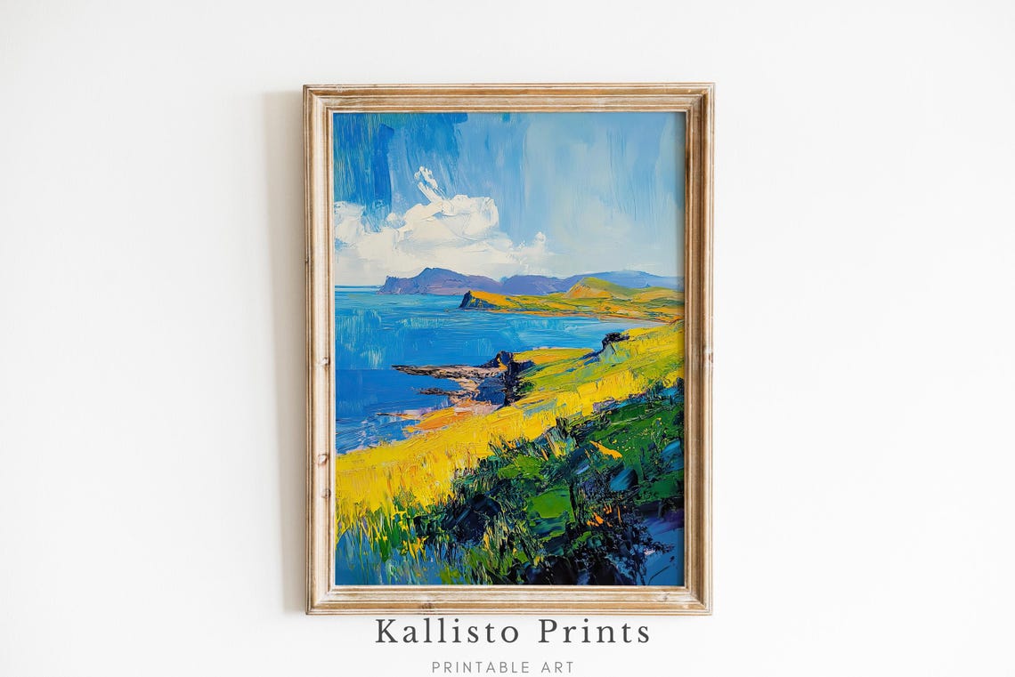 Vibrant Coastal Cliffside Impressionist Seaside Landscape Poster