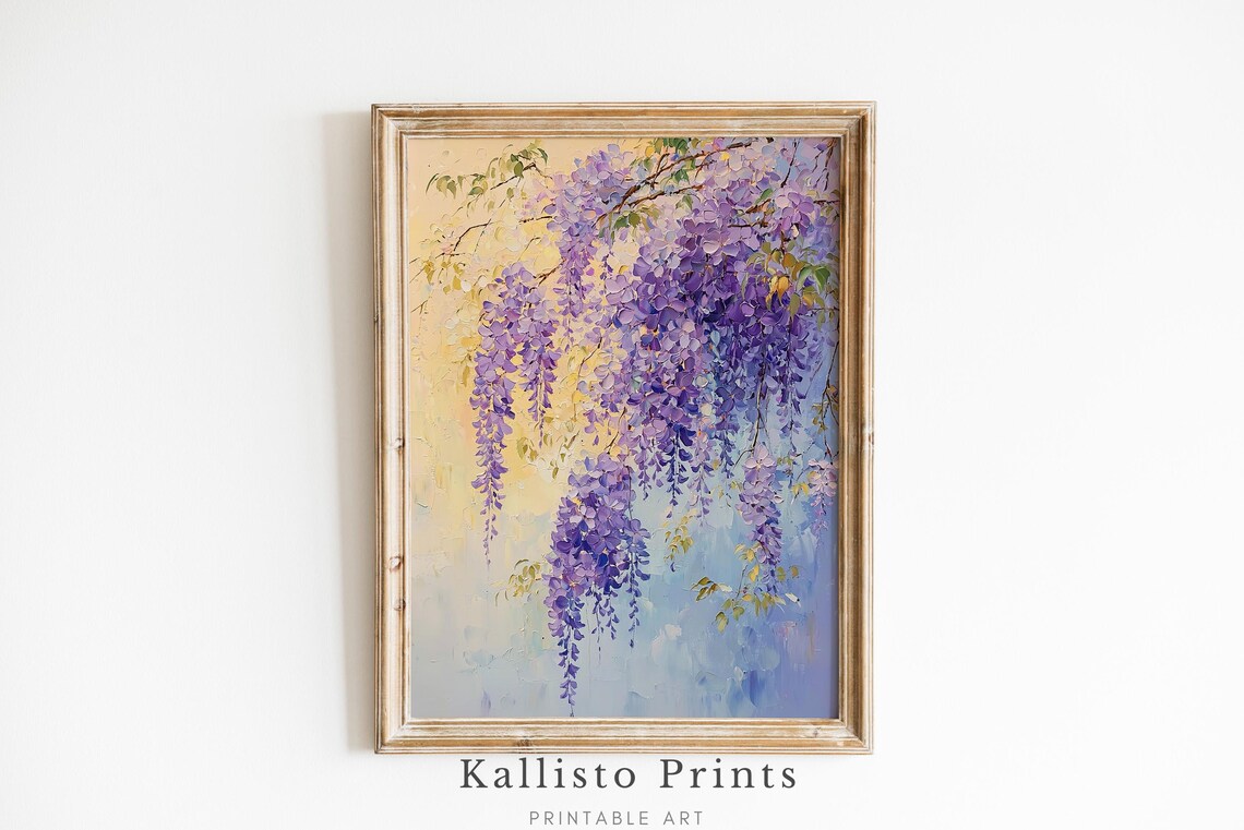Purple Wisteria Blossoms Cascading Spring Garden Floral Wall Art