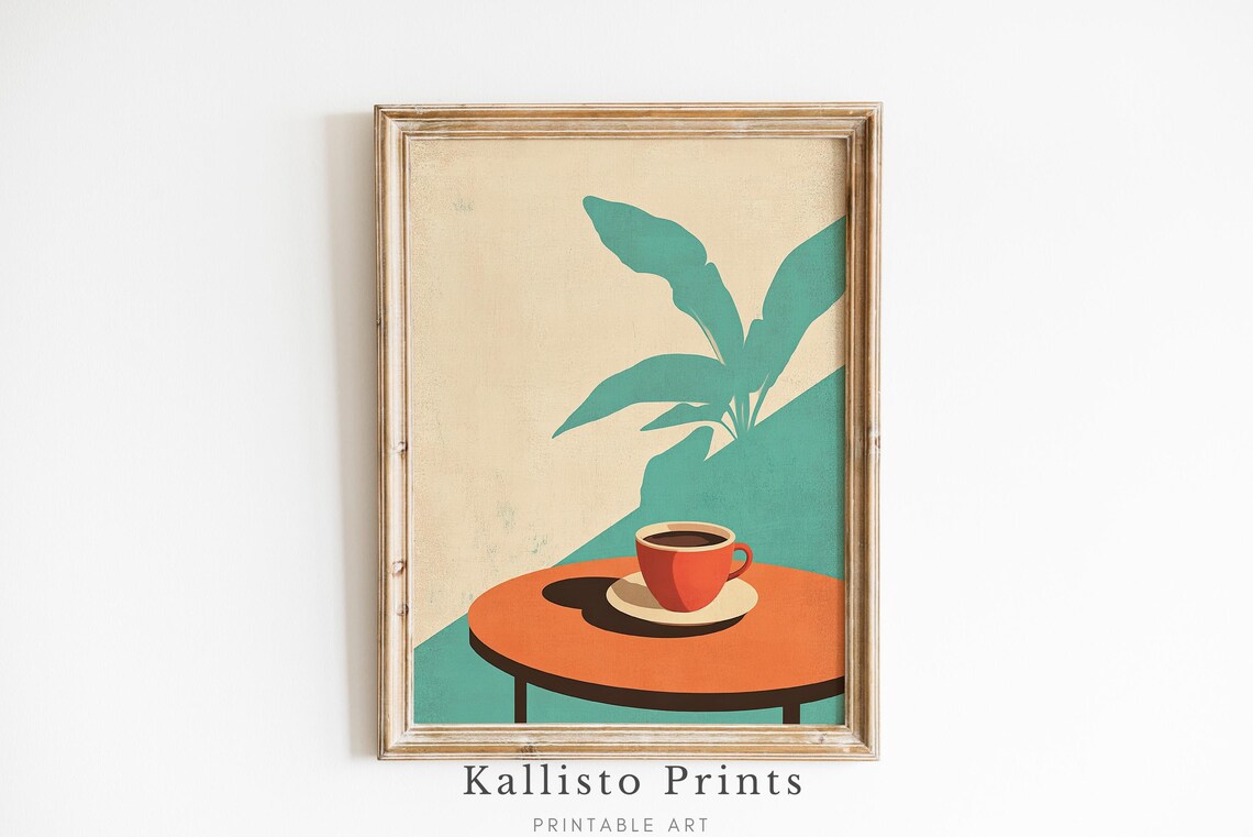 Minimalist Coffee Art Print, Midcentury Modern Poster