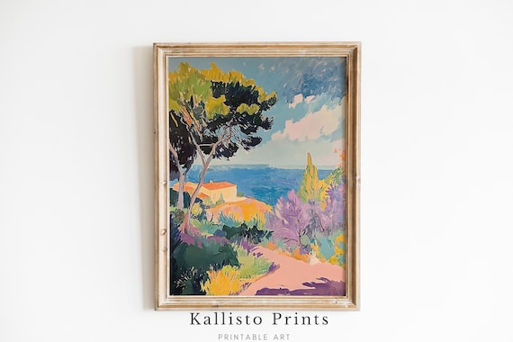 Sunlit Coastal Village Impressionist Landscape Sea View Poster