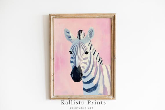 Zebra Art Print On Pink Background Modern Animal Wall Decor Pastel Nursery Artwork Wildlife Painting848