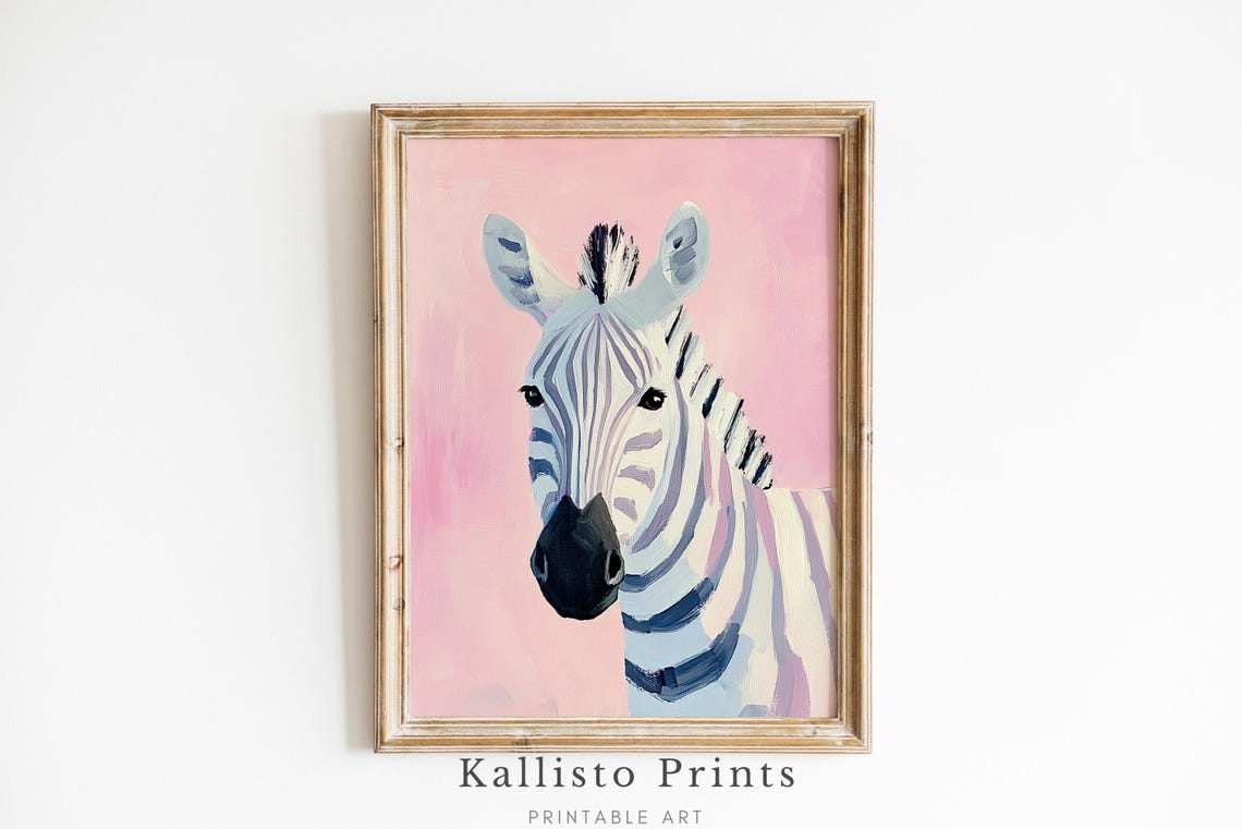 Zebra Art Print On Pink Background Modern Animal Wall Decor Pastel Nursery Artwork Wildlife Painting848