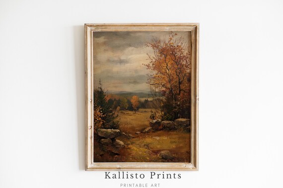 Rustic Autumn Landscape Golden Field Vintage Countryside Wall Art