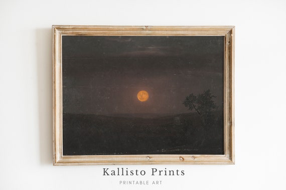 Vintage Full Moon Landscape Print Dark Night Sky Wall Art Mysterious Nocturnal Scene Moody Nature Decorast4