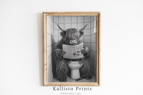 Highland Cow Bathroom Art Funny Animal Quirky Toilet Decor Wall Art643