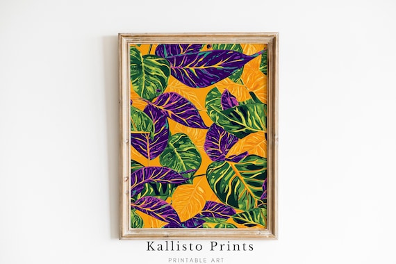 Tropical Leaves Textile Print Vibrant Jungle Wall Art Colorful Botanical Home Decor Leaf Pattern Illustration 1009