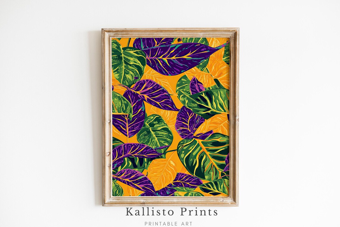 Tropical Leaves Textile Print Vibrant Jungle Wall Art Colorful Botanical Home Decor Leaf Pattern Illustration 1009