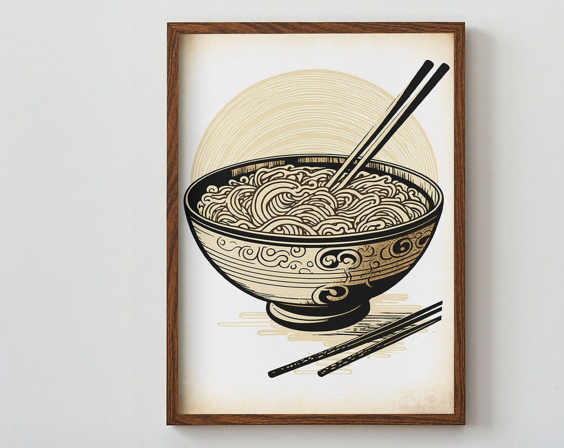 Japanese Ramen Bowl With Chopsticks Minimalist Ink Line Art Poster