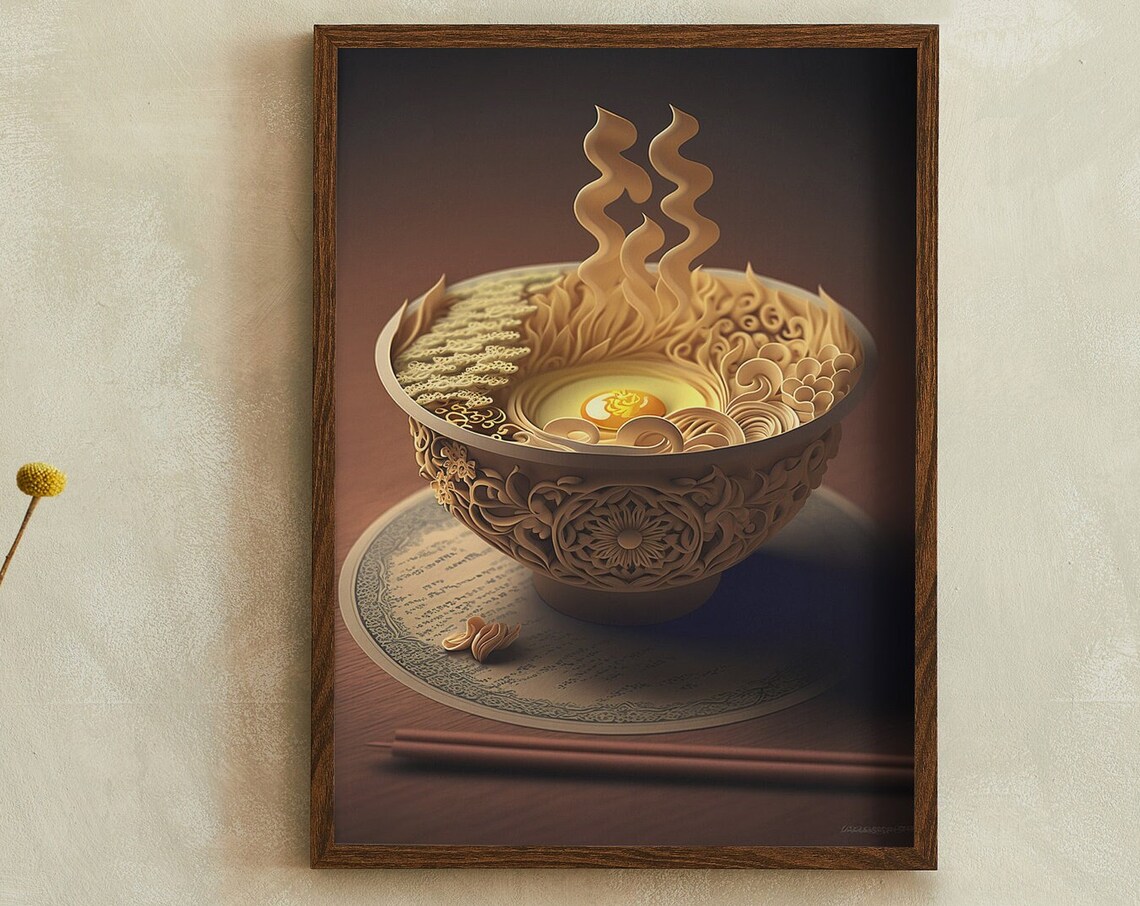Steaming Ornate Ramen Bowl Paper Quilling Food Artwork Poster