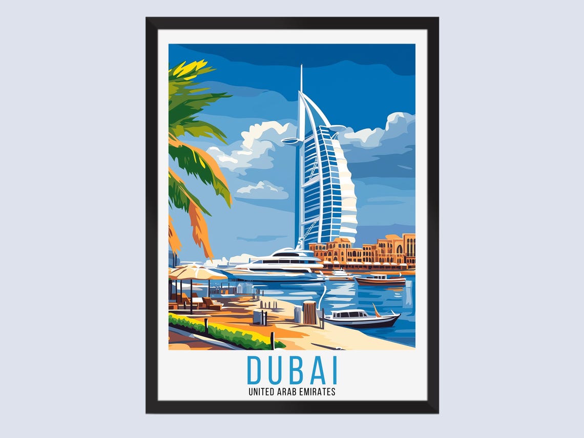 Dubai United Arab Emirates Burj Al Arab Sail Hotel Travel Poster