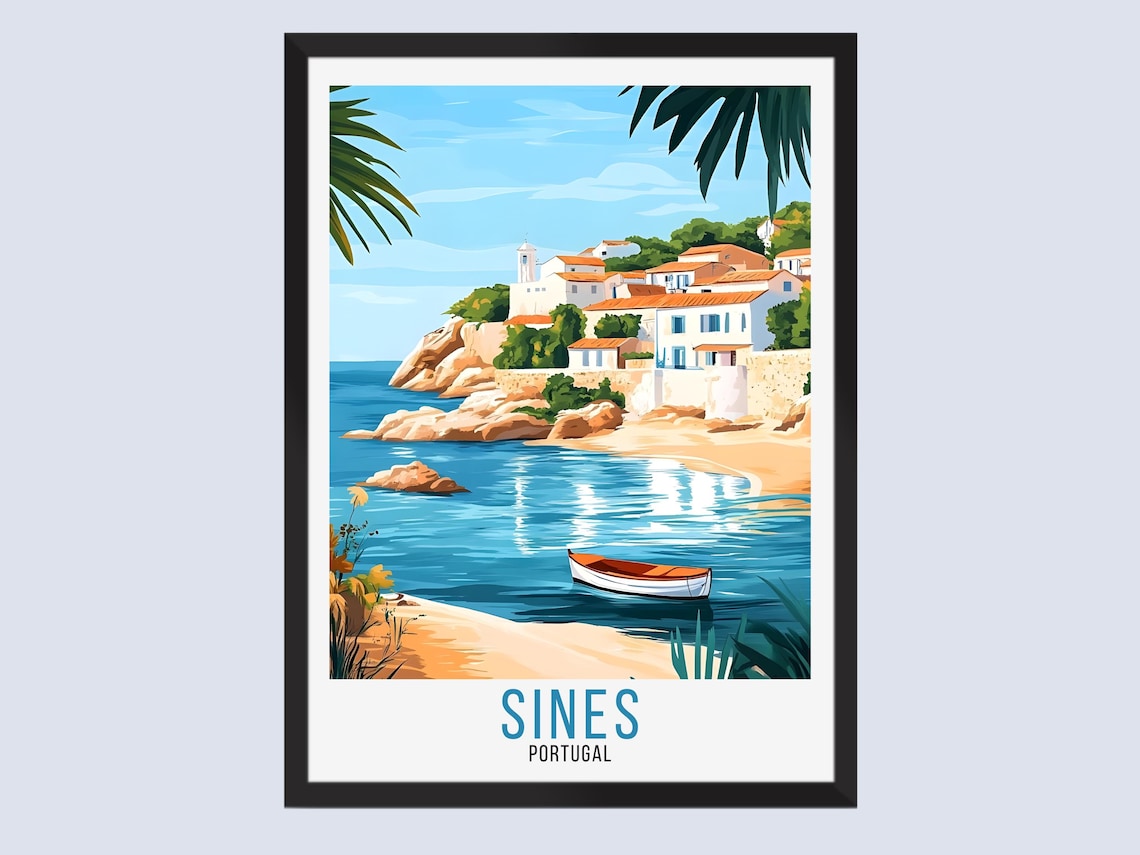 Sines Portugal Coastal Village Fishing Boat Beach Travel Poster