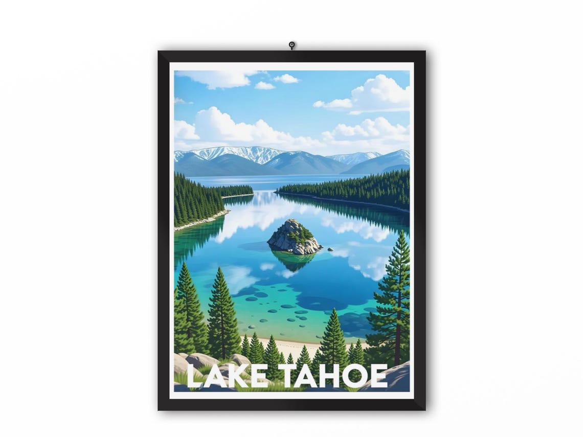 Lake Tahoe Travel Poster Scenic Mountain Lake Poster Lake Tahoe Art California Nevada Wall Art Lake Tahoe Wall Art Lake Tahoe Artwork - Image 4