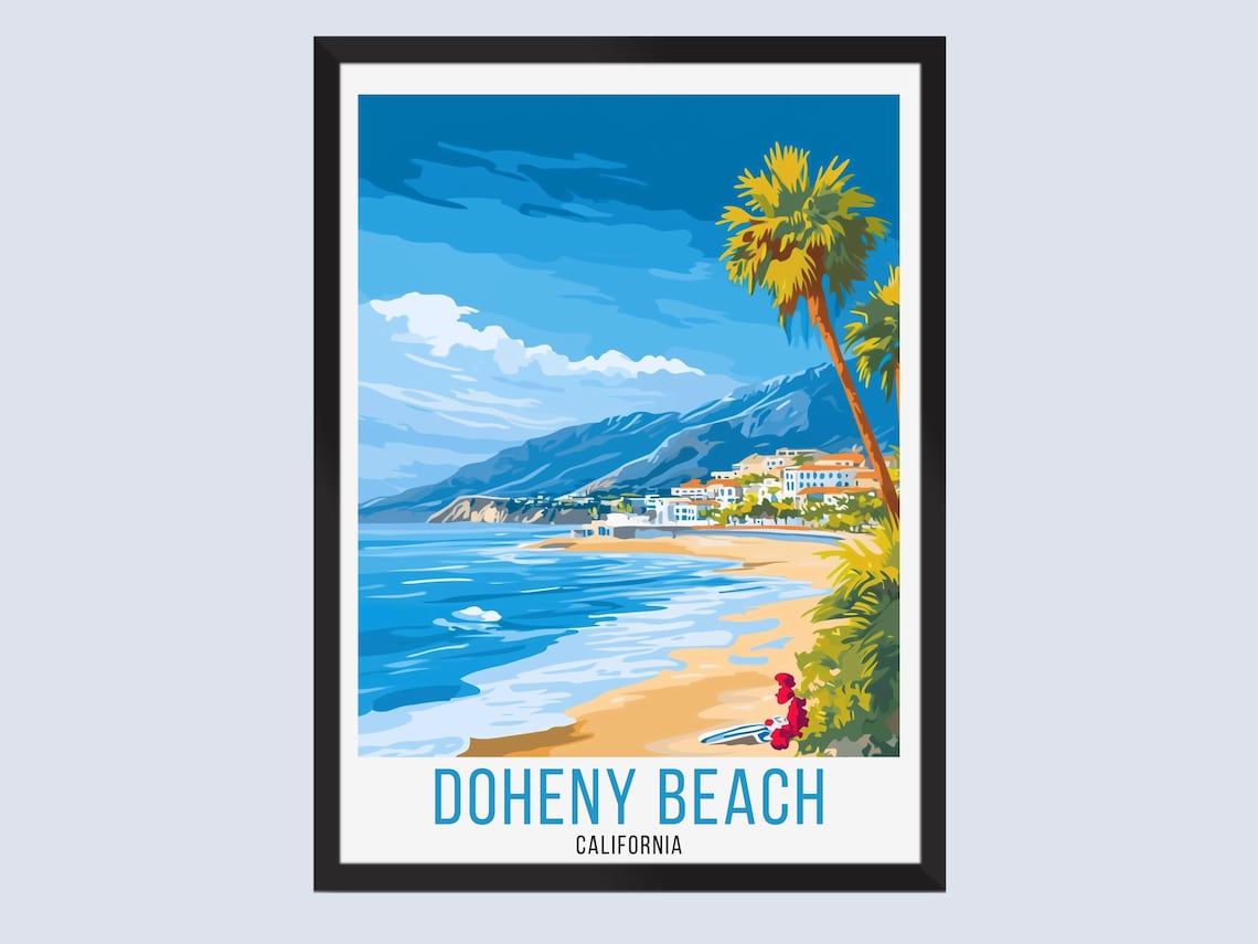 Doheny Beach Travel Poster, Home Decor Art Print