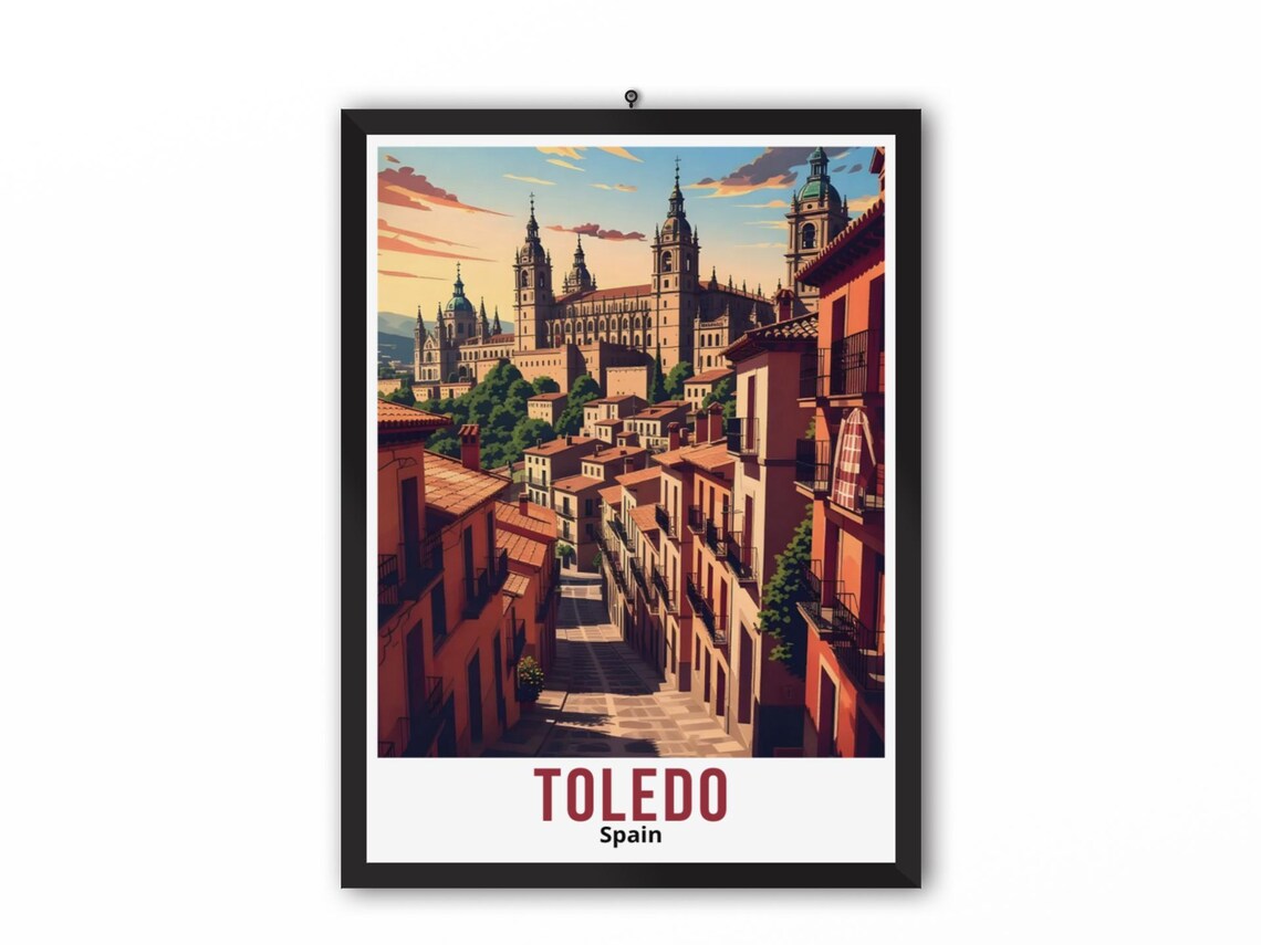 Toledo Spain Historic Cathedral Old Town Street View Travel Poster