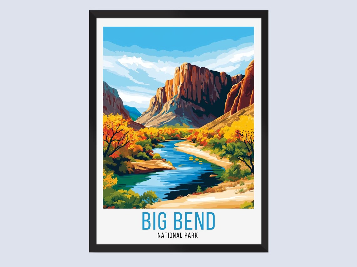 Big Bend National Park Canyon River Autumn Vintage Travel Poster