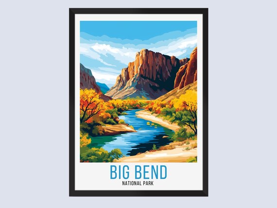 Big Bend National Park Canyon River Autumn Vintage Travel Poster