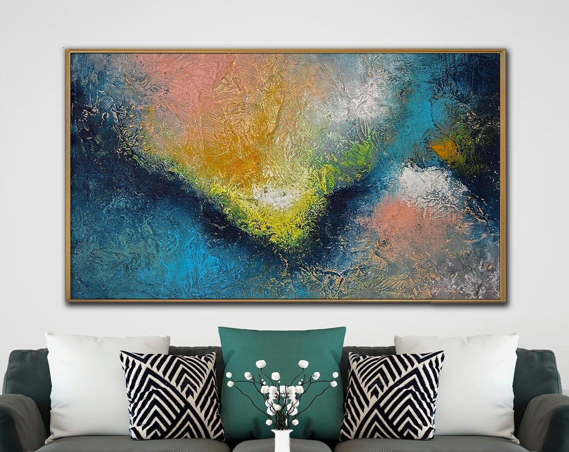 Blue Textured Abstract Painting, Oversize Wall Art