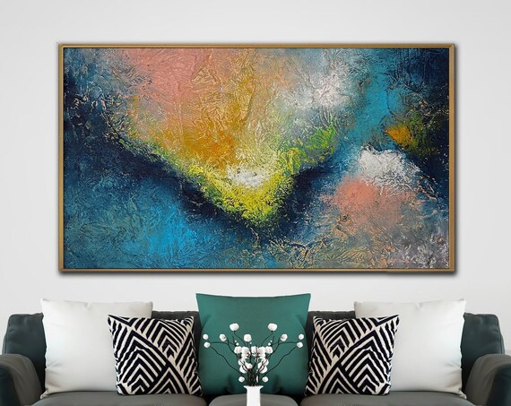 Blue Textured Abstract Painting, Oversize Wall Art