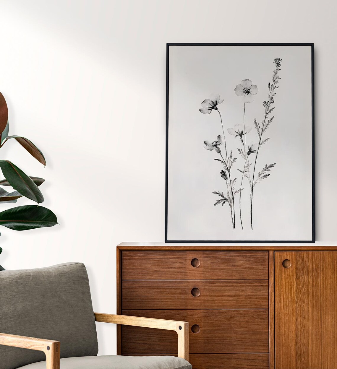 Black And White Botanical Wildflower Sketch Minimalist Art Print - Image 6