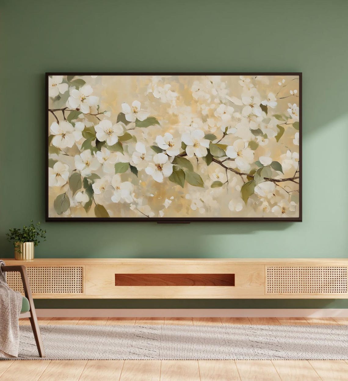 White Spring Blossoms Branch Vintage Neutral Beige Floral Art Poster - Image 5