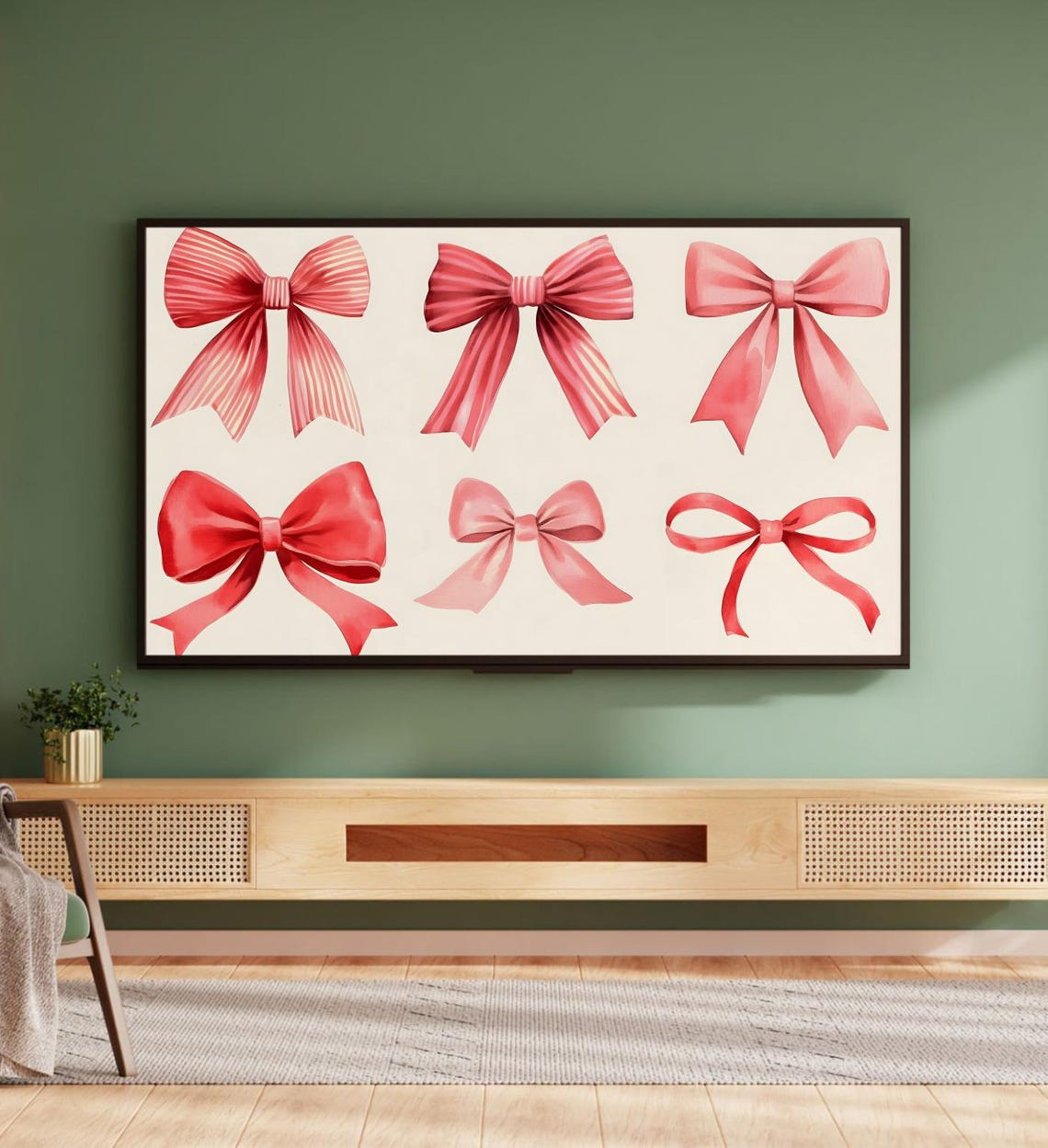 Pink Red Watercolor Bows Coquette Trendy Aesthetic Bow Art Poster - Image 5