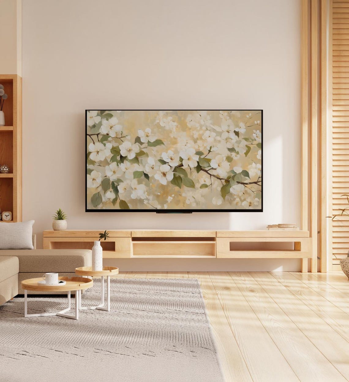 White Spring Blossoms Branch Vintage Neutral Beige Floral Art Poster - Image 7